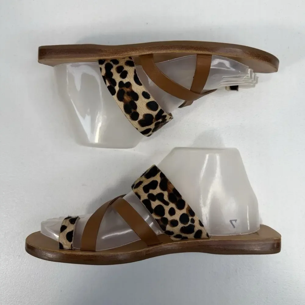 Antonio Melani Sz 8 Larandie Sandals Leather Animal Print Summer Resort Vacation